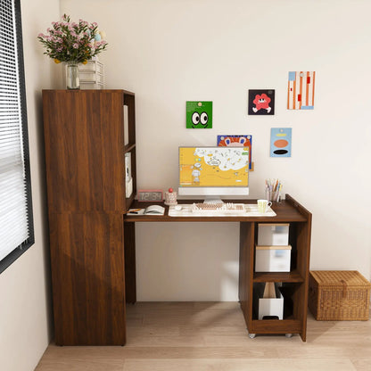 Stretchable Office Desk with Shelves and Wheels