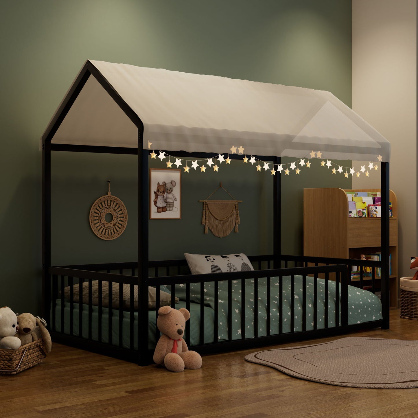 Cozy Montessori House Floor Bed and a Safety Rail
