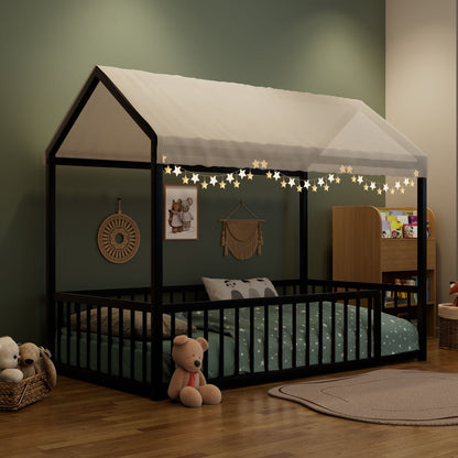 Cozy Montessori House Floor Bed and a Safety Rail