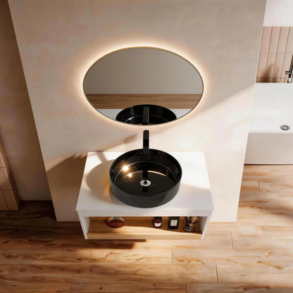 Floating Vanity with Vessel Sink and Open Shelf
