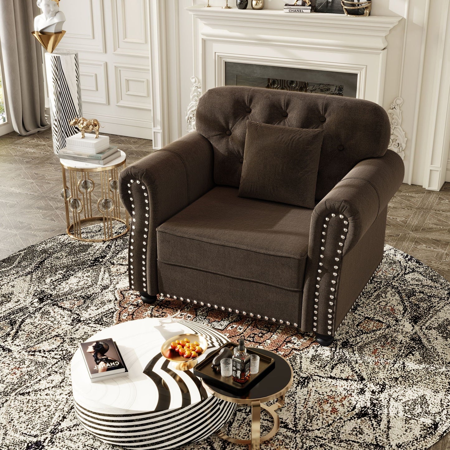 Upholstered Sofa with Nailhead and Rolled Arms