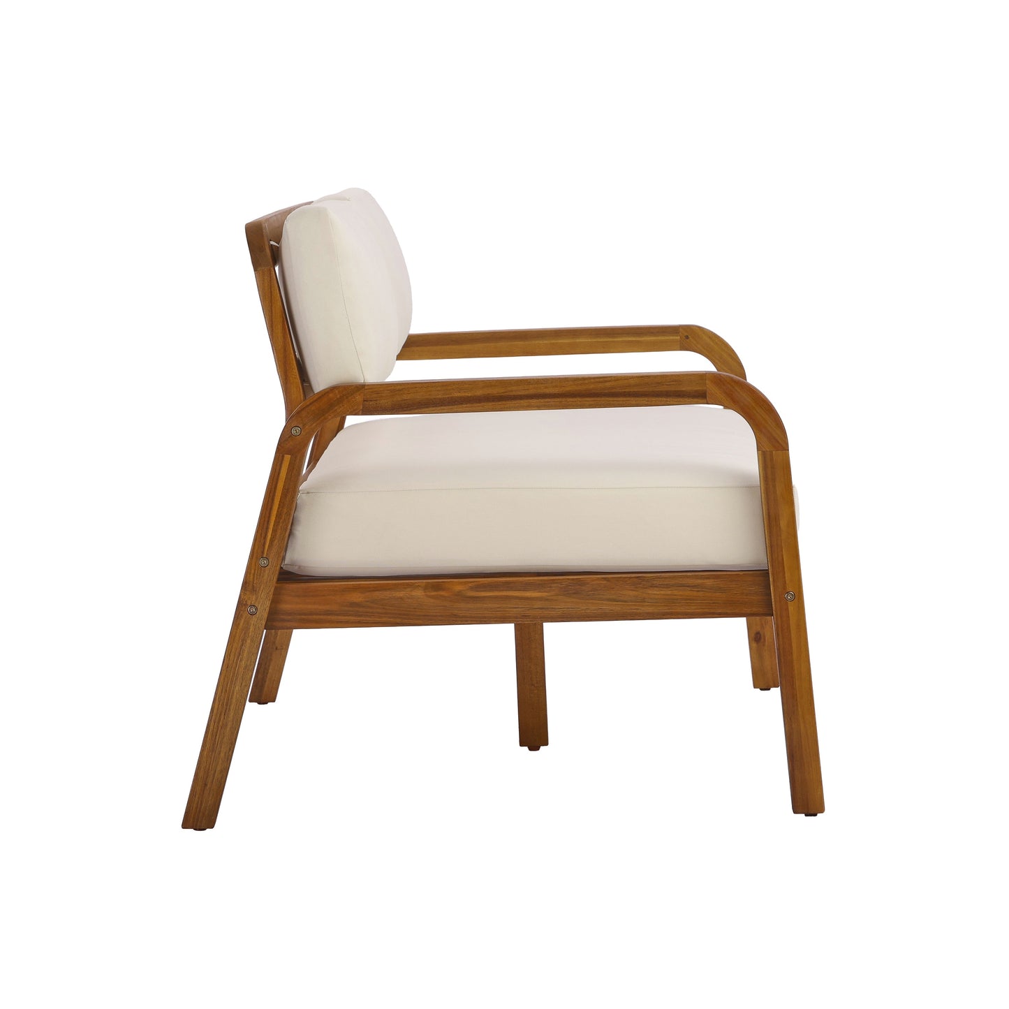 2-piece teak outdoor sofa set with beige cushions on Tampa Home & Garden Store