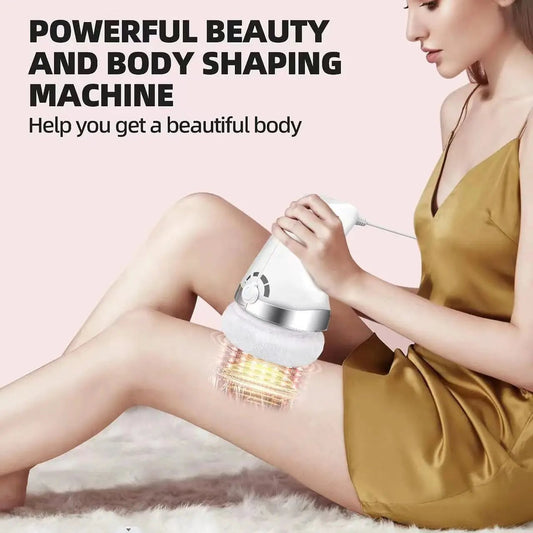 Multifunctional fat-pushing massager device in white with rotating head, used on leg on Tampa Home & Garden Store