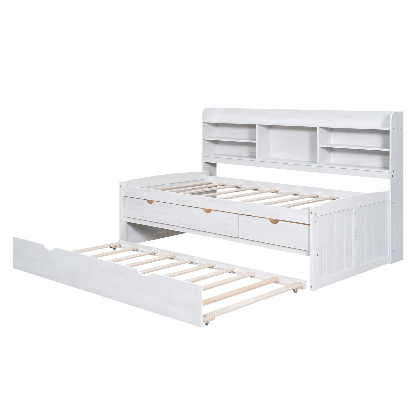 Captain Bed with built-in bookshelves, 3 storage drawers, trundle in white by HouseOfZazla on Tampa Home & Garden Store