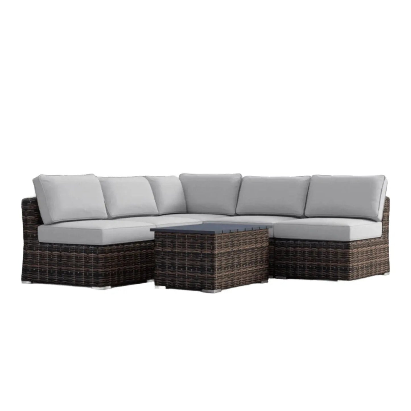 2pc wicker sectional sofa with light gray cushions and matching coffee table Unique Piece on Tampa Home & Garden Store