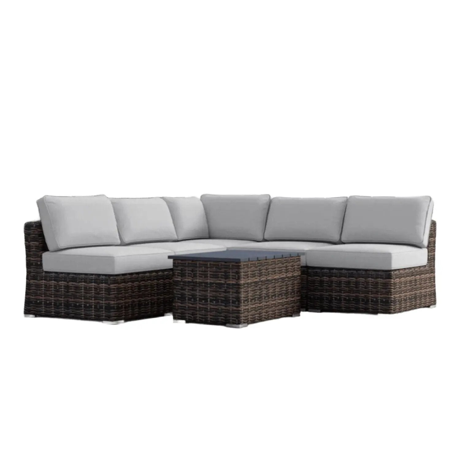 2pc wicker sectional sofa with light gray cushions and matching coffee table Unique Piece on Tampa Home & Garden Store