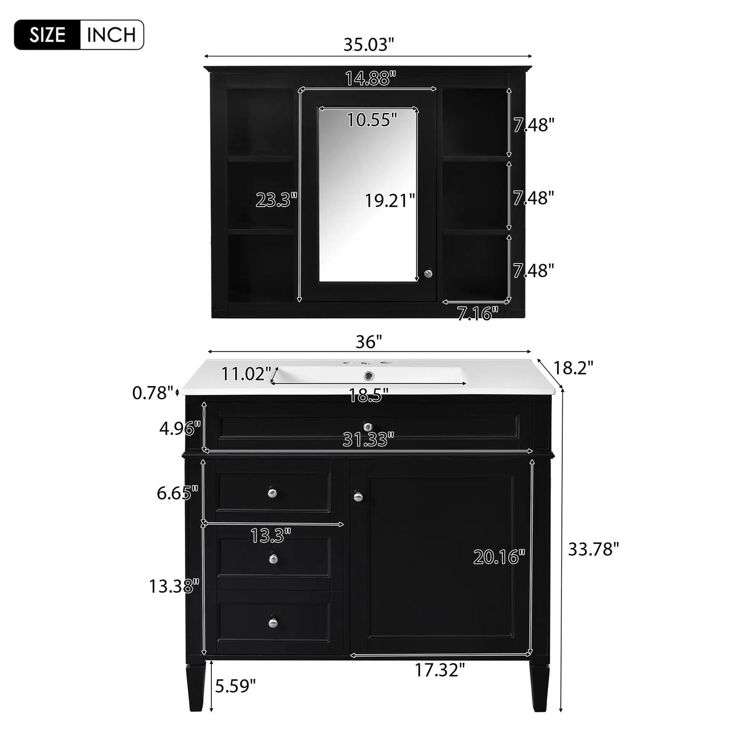Bathroom vanity with mirror, black finish, single sink and 2 soft-closing doors Unique Piece on Tampa Home & Garden Store