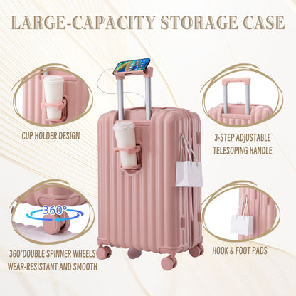 3-piece pink spinner luggage set by HouseOfZazla with cup holder and USB port; includes 20/24/28 on Tampa Home & Garden Store