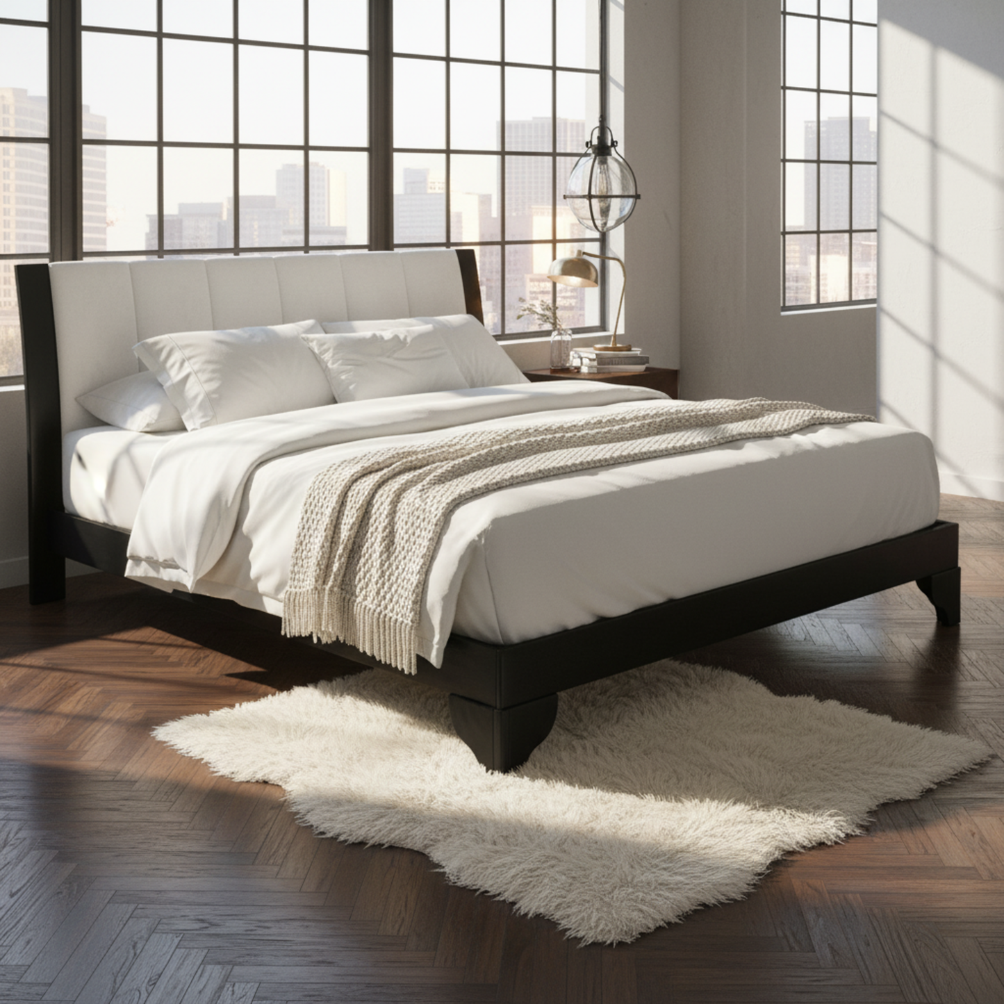 Solid Black and White Pine Queen Bed Frame