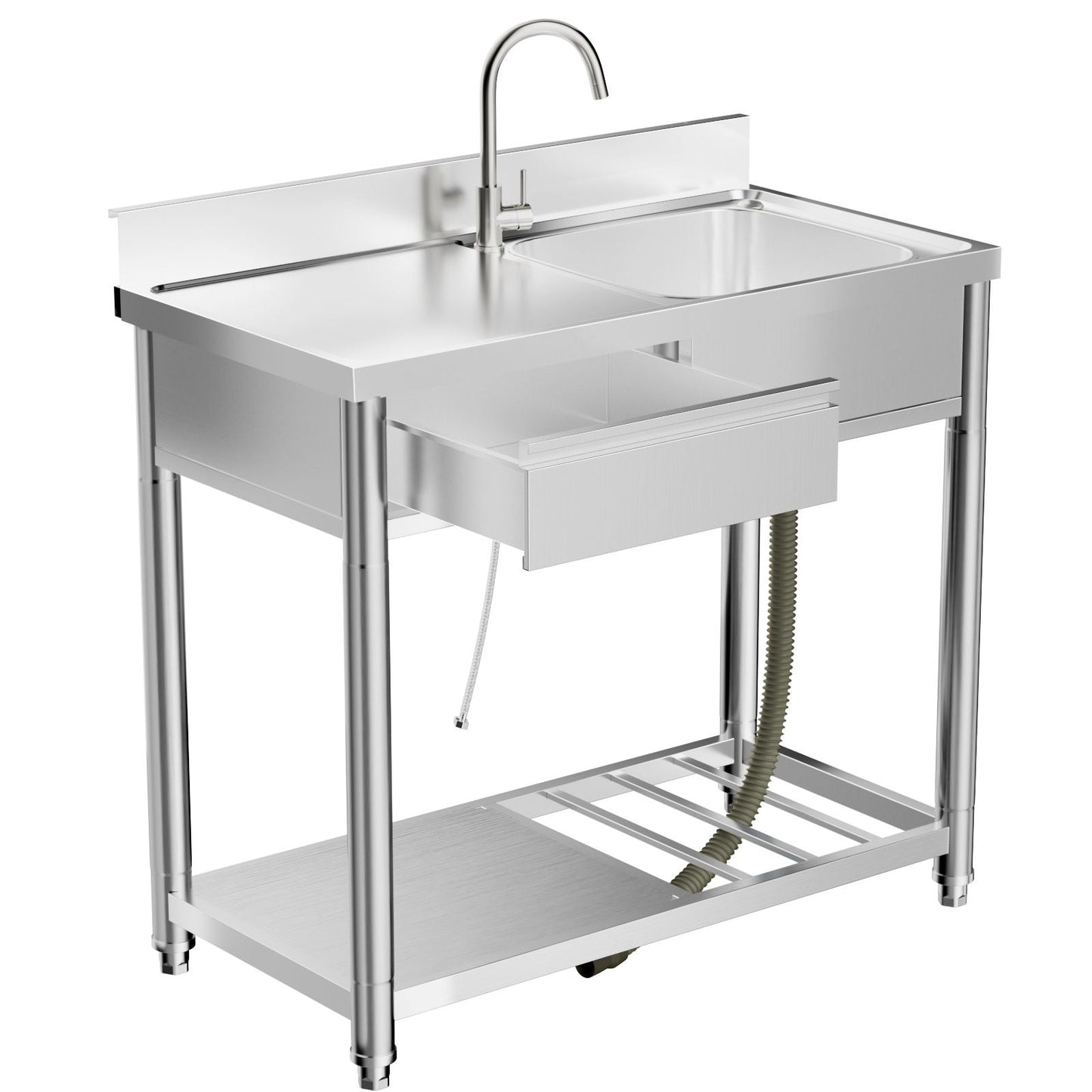 HouseOfZazla outdoor stainless steel sink with workbench, left drawer, 360° faucet on Tampa Home & Garden Store