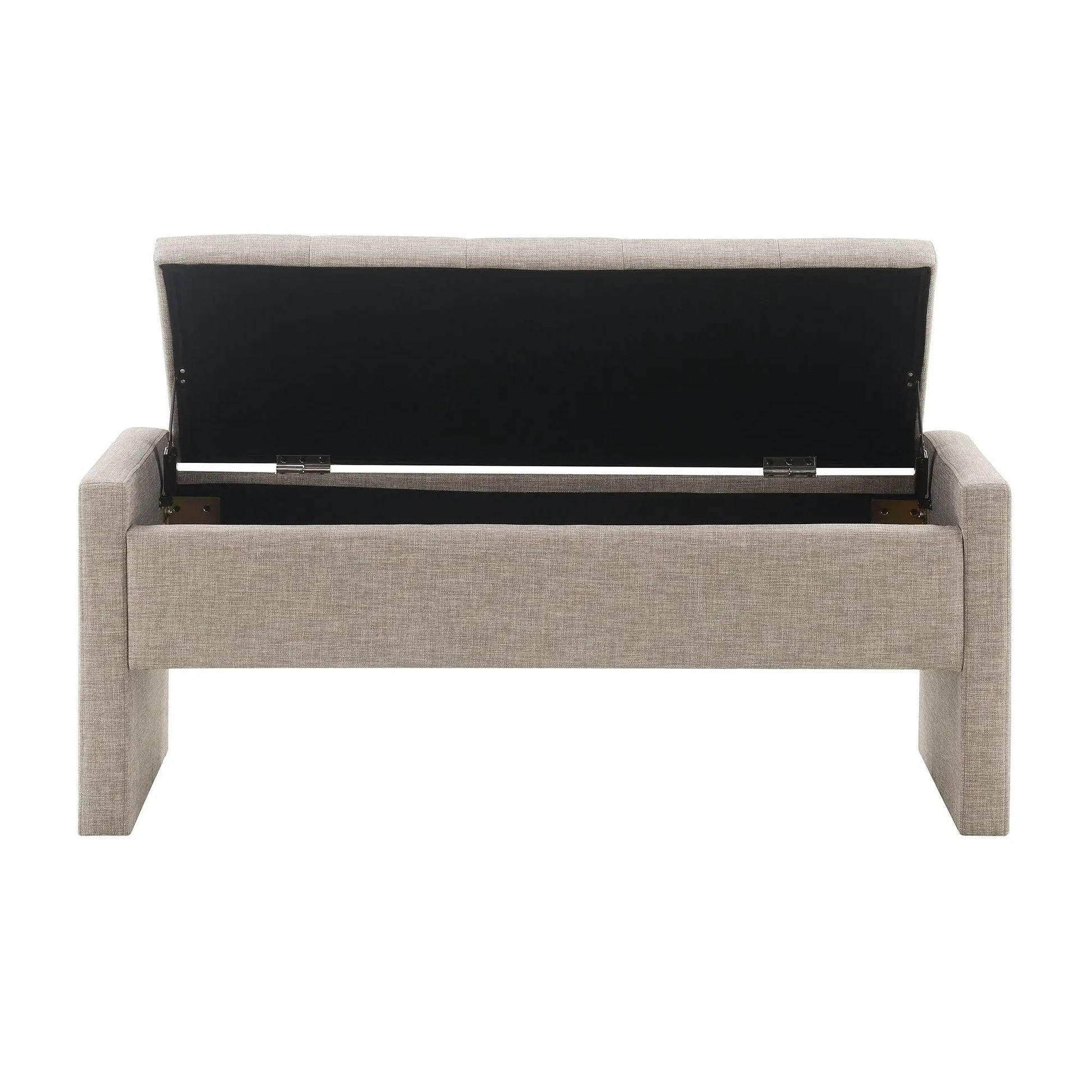 Modern upholstered storage bench in beige fabric, black lid by Unique Piece Furniture on Tampa Home & Garden Store