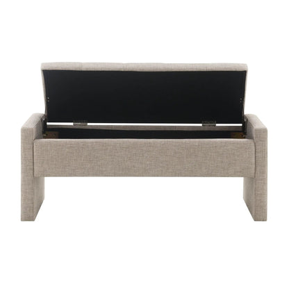 Modern upholstered storage bench in beige fabric, black lid by Unique Piece Furniture on Tampa Home & Garden Store