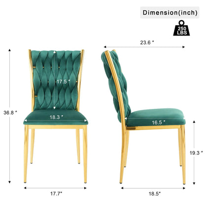 Modern dining chairs in emerald green velvet with gold metal frames, tufted backs, 2 chairs on Tampa Home & Garden Store