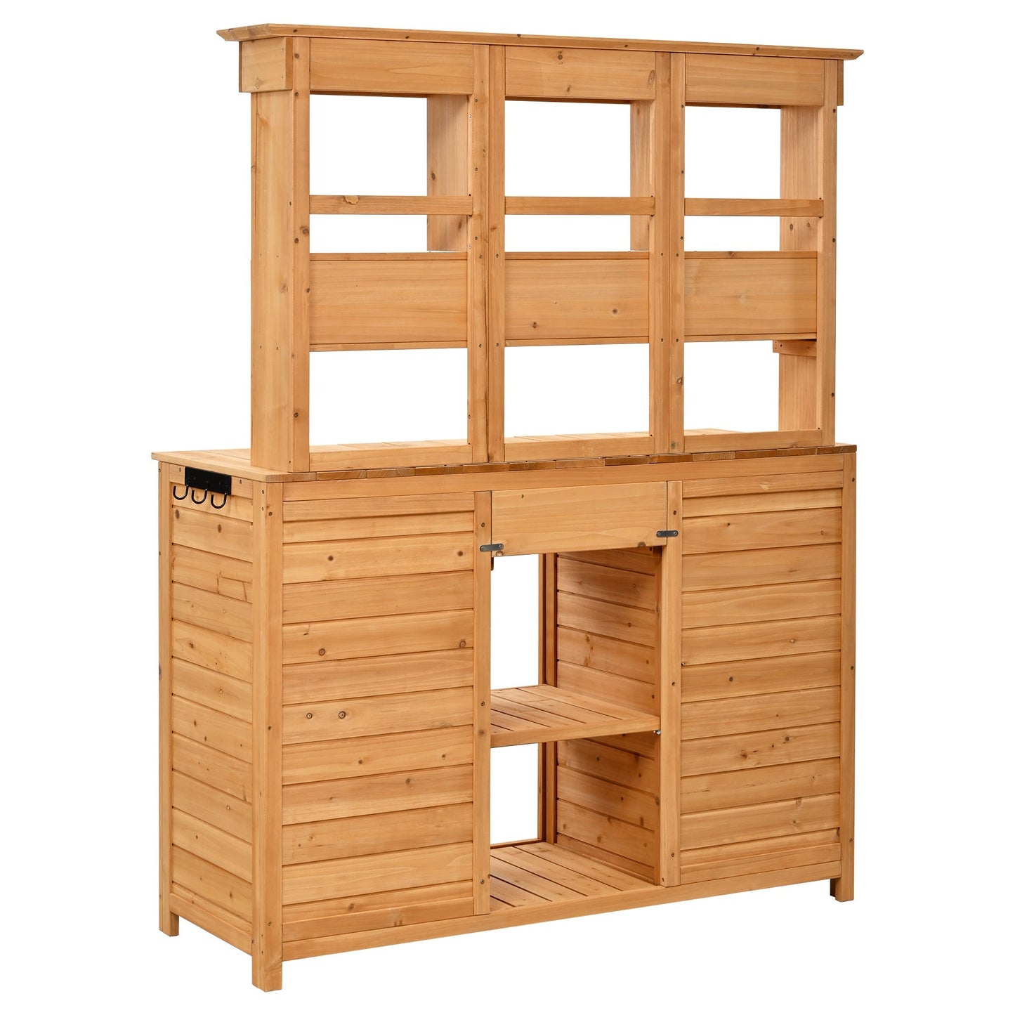 TOPMAX 65.7'' Tall Garden Potting Bench Table with Hutch natural pine wood workstation on Tampa Home & Garden Store