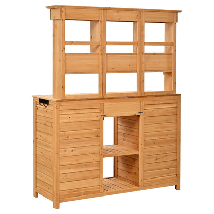 TOPMAX 65.7'' Tall Garden Potting Bench Table with Hutch natural pine wood workstation on Tampa Home & Garden Store
