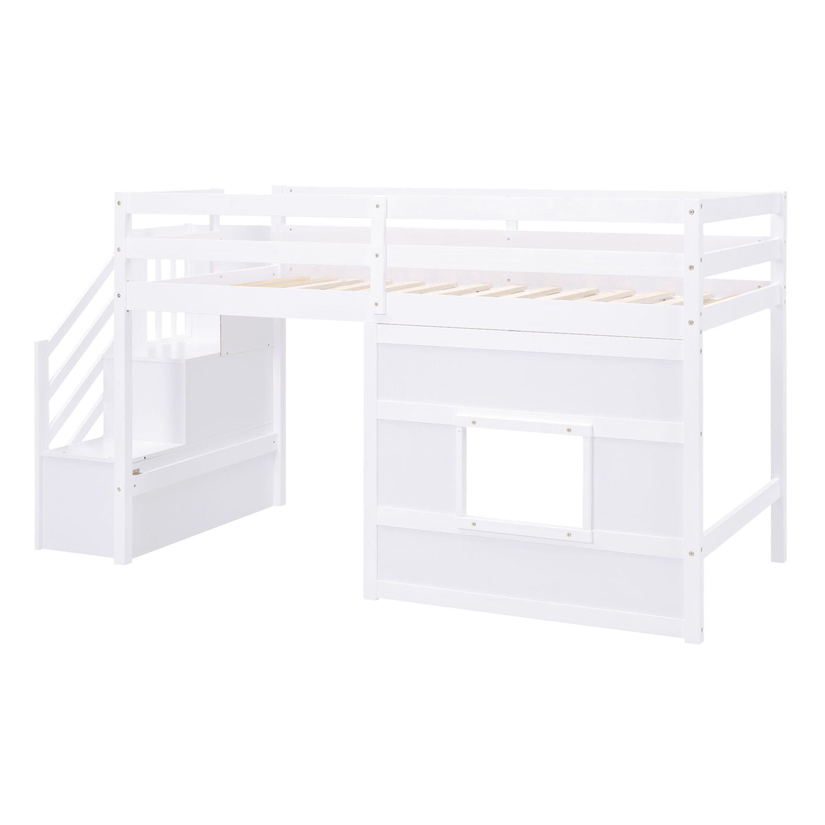 Loft bed with storage staircase, white finish, LED light by HouseOfZazla on Tampa Home & Garden Store