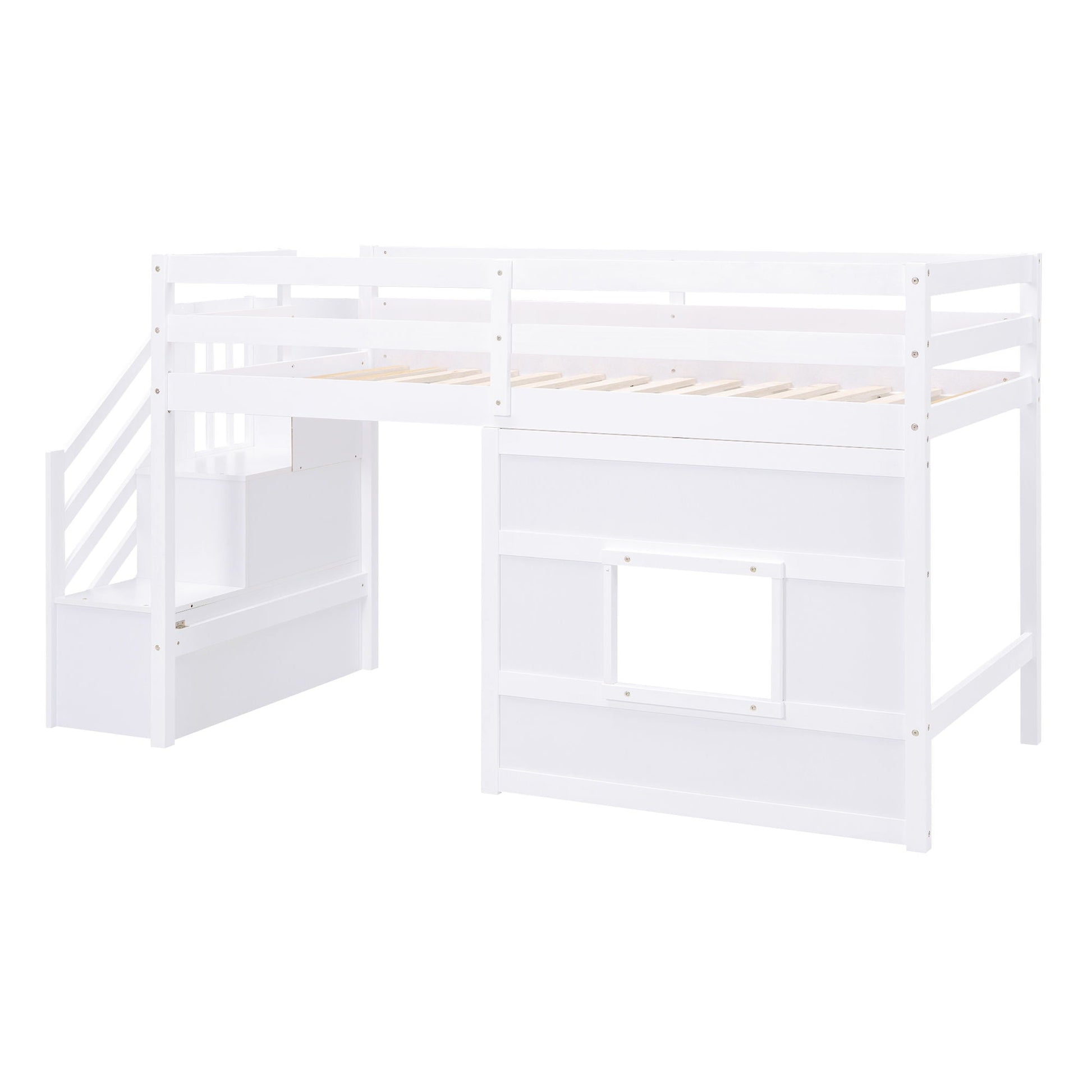 Loft bed with storage staircase, white finish, LED light by HouseOfZazla on Tampa Home & Garden Store