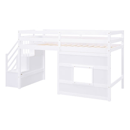 Loft bed with storage staircase, white finish, LED light by HouseOfZazla on Tampa Home & Garden Store