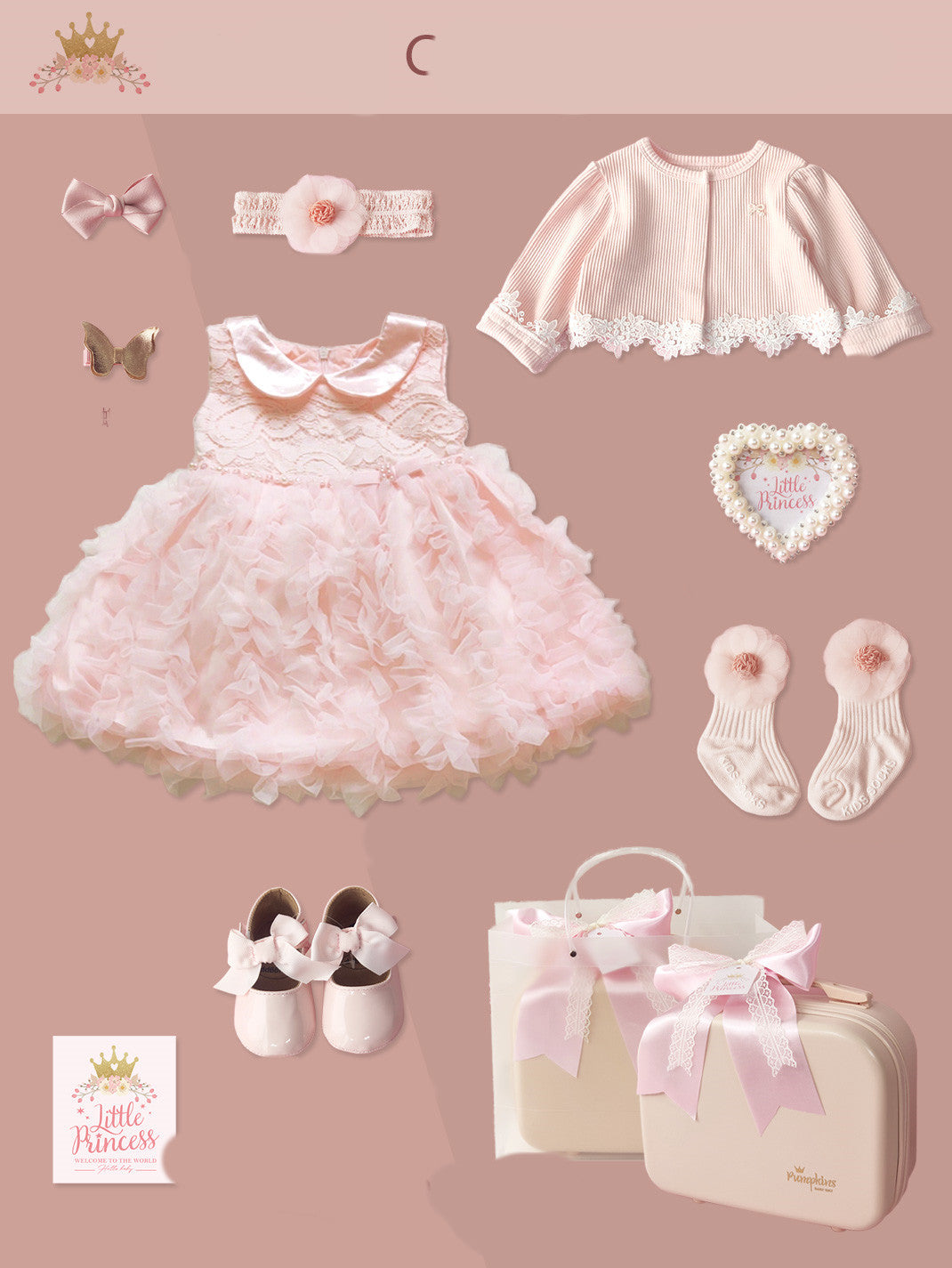 Little Princess pink lace dress gift set with cardigan, headband, socks, shoes on Tampa Home & Garden Store