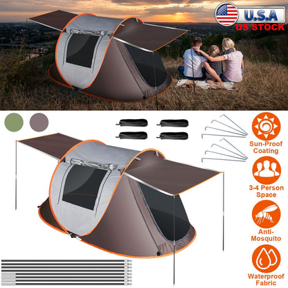GemGear 3-4 person pop-up camping tent with automatic setup, waterproof, two mosquito net windows on Tampa Home & Garden Store