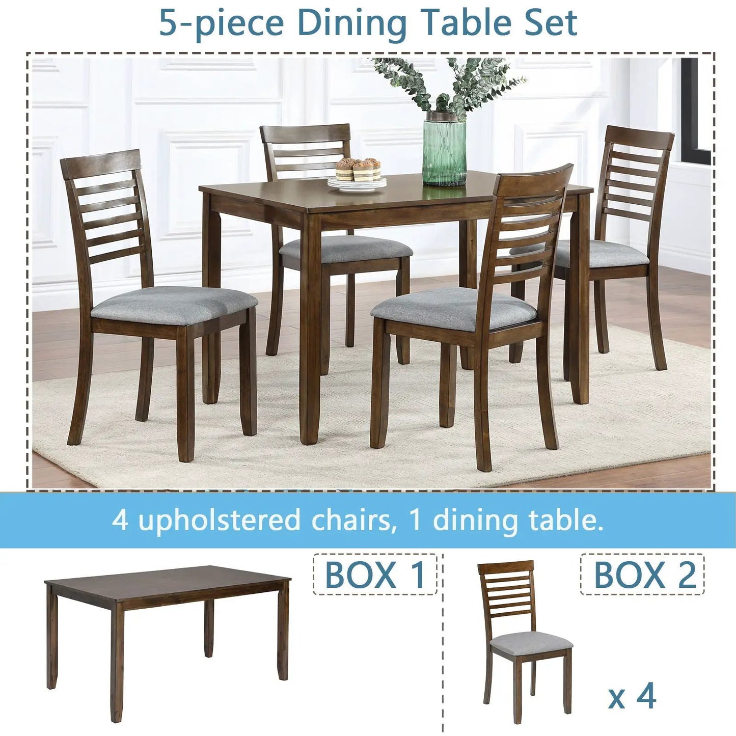 5 Piece Modern Dining Set Table With Chairs