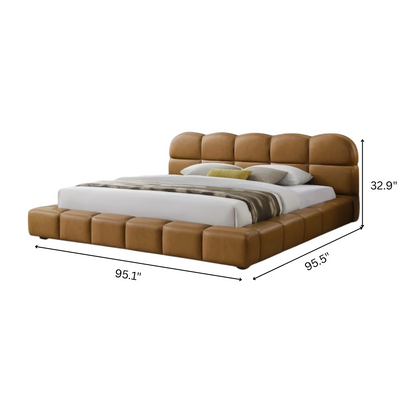 Roswell Luxurious King Size Platform Bed caramel brown leather tufted headboard HouseOfZazla on Tampa Home & Garden Store