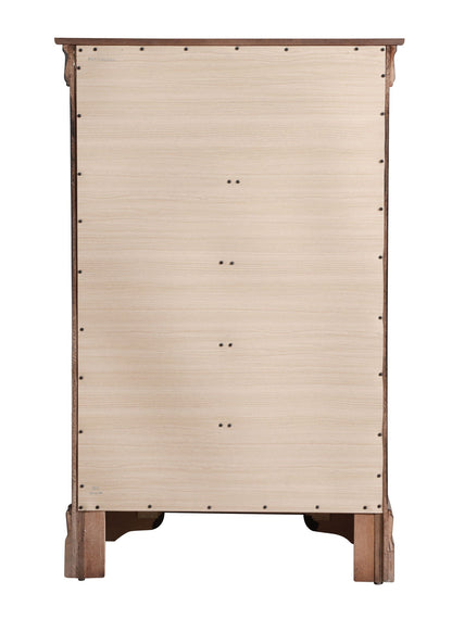 Classic Carved Accent Chest back view in natural wood with dark trim and carved legs on Tampa Home & Garden Store