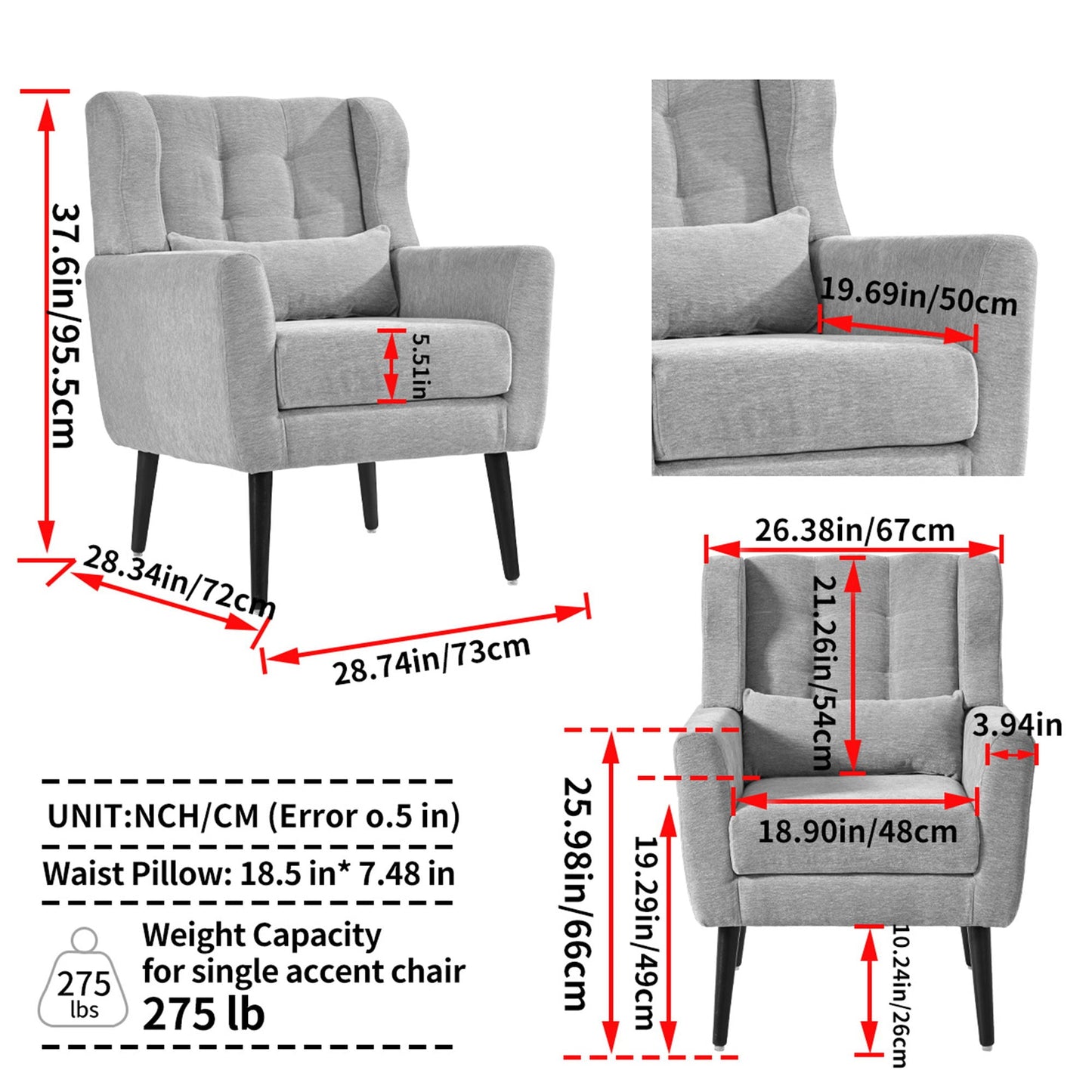 Modern Padded Accent Chair and Extra Pillow