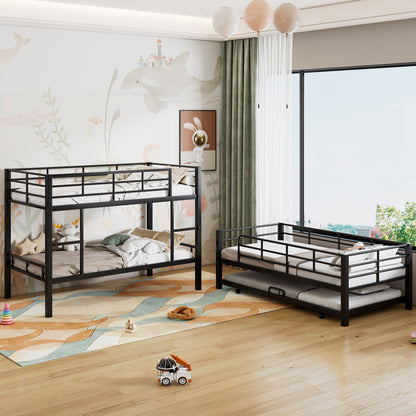 Black steel triple bunk bed with trundle, heavy-duty construction on Tampa Home & Garden Store