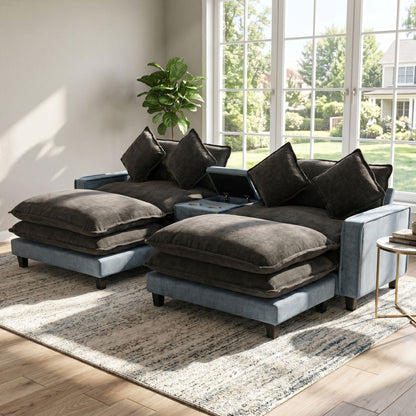 Sectional sofa with removable ottomans in gray and light blue, 3-piece set by HouseOfZazla on Tampa Home & Garden Store
