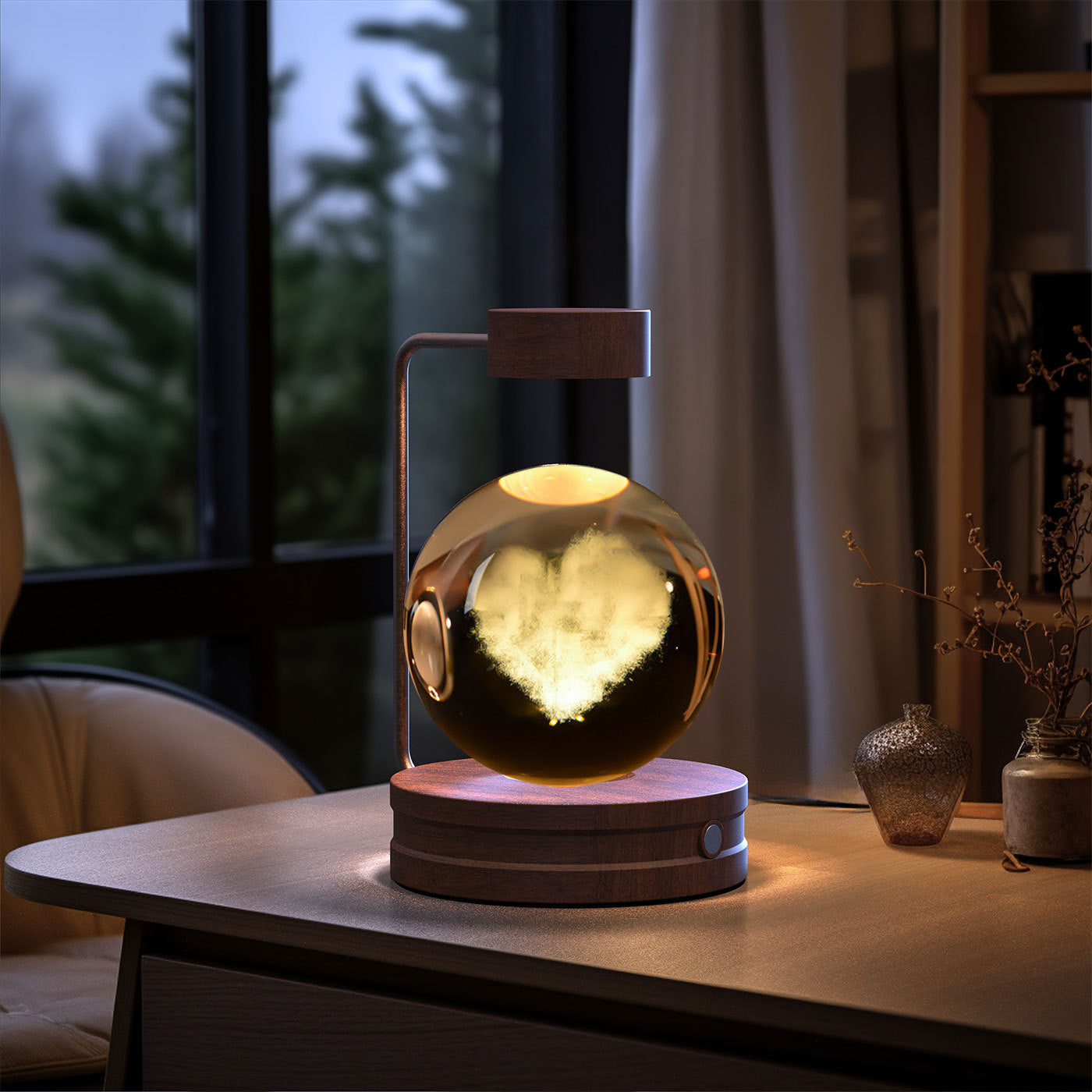 Crystal Ball Cosmic Dinosaur night light with warm USB power and wooden base on Tampa Home & Garden Store