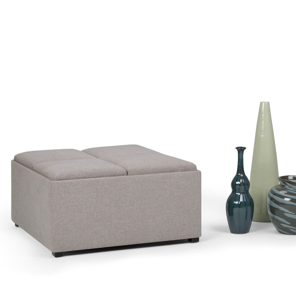 Avalon Square Ottoman Coffee Table with Trays, beige fabric storage ottoman by HouseOfZazla on Tampa Home & Garden Store