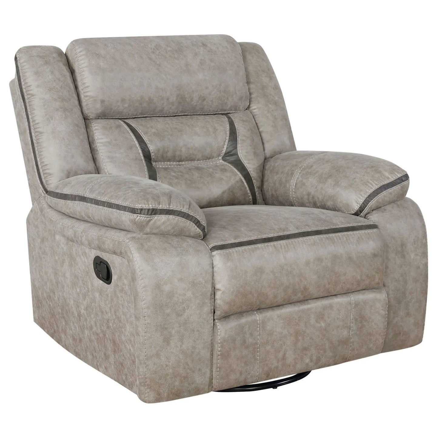 Brazelton Swivel Glider Recliner taupe microfiber with plush padded headrest on Tampa Home & Garden Store