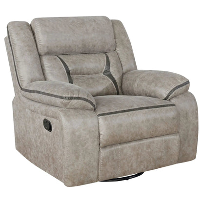 Brazelton Swivel Glider Recliner taupe microfiber with plush padded headrest on Tampa Home & Garden Store