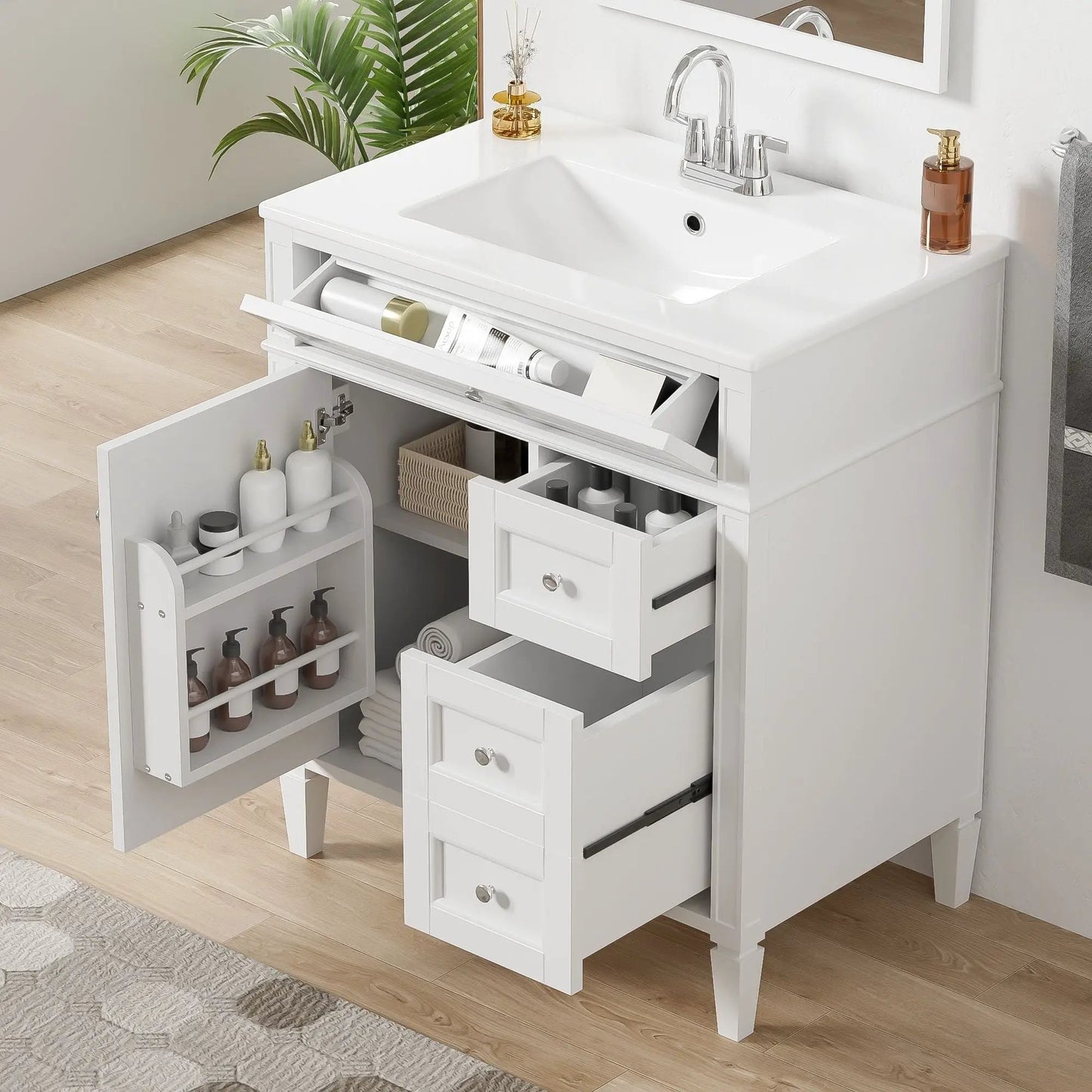 Bathroom vanity with top sink, two drawers, chrome faucet by Unique Piece Furniture on Tampa Home & Garden Store