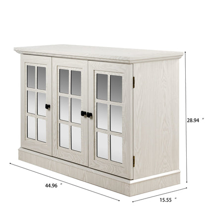 Storage cabinet with 3 mirrored acrylic doors and adjustable shelves in a whitewashed finish on Tampa Home & Garden Store