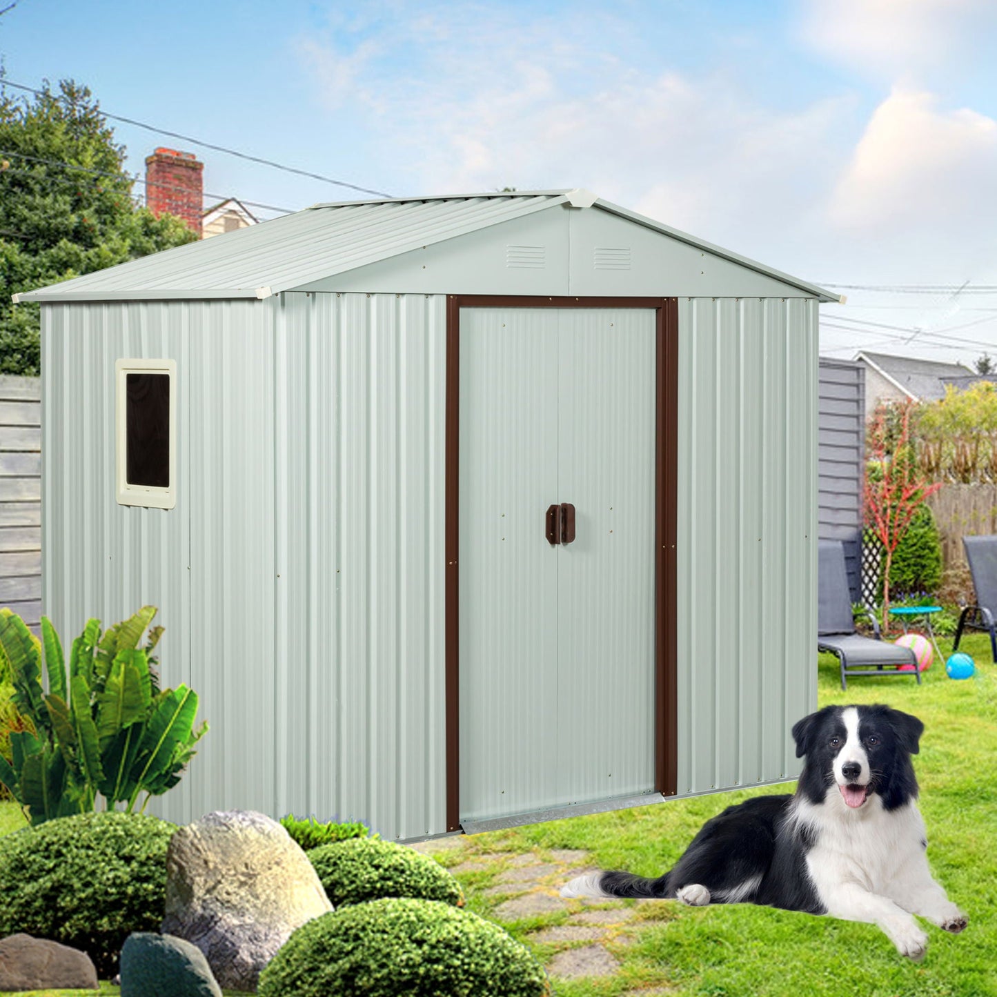 88.98in outdoor gray metal storage shed with window HouseOfZazla on Tampa Home & Garden Store
