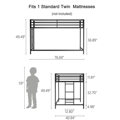 Adam Twin Loft Bunk Bed with Cinnamon Wood Shelf in Black Metal Frame by HouseOfZazla on Tampa Home & Garden Store