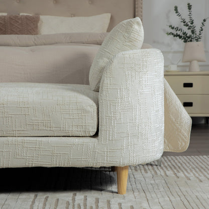 77.17-inch wide upholstered end-of-bed bench in cream fabric with wooden legs HouseOfZazla on Tampa Home & Garden Store