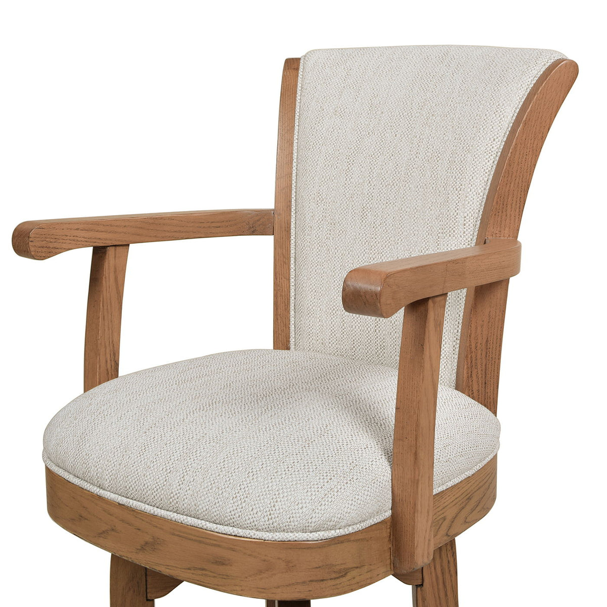 Swivel counter-height bar stool with high back in oak and beige upholstery by HouseOfZazla on Tampa Home & Garden Store