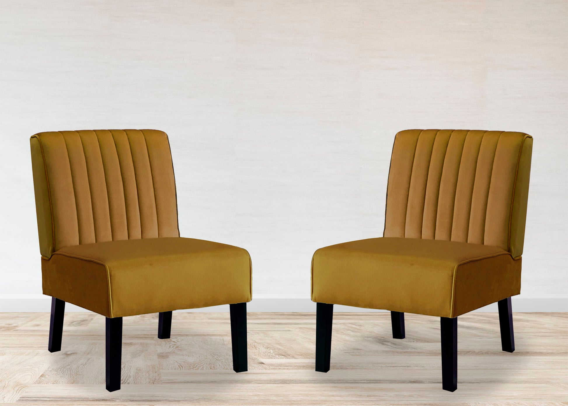 Reese mid-century modern accent chairs, tan upholstery, set of 2 with black legs on Tampa Home & Garden Store