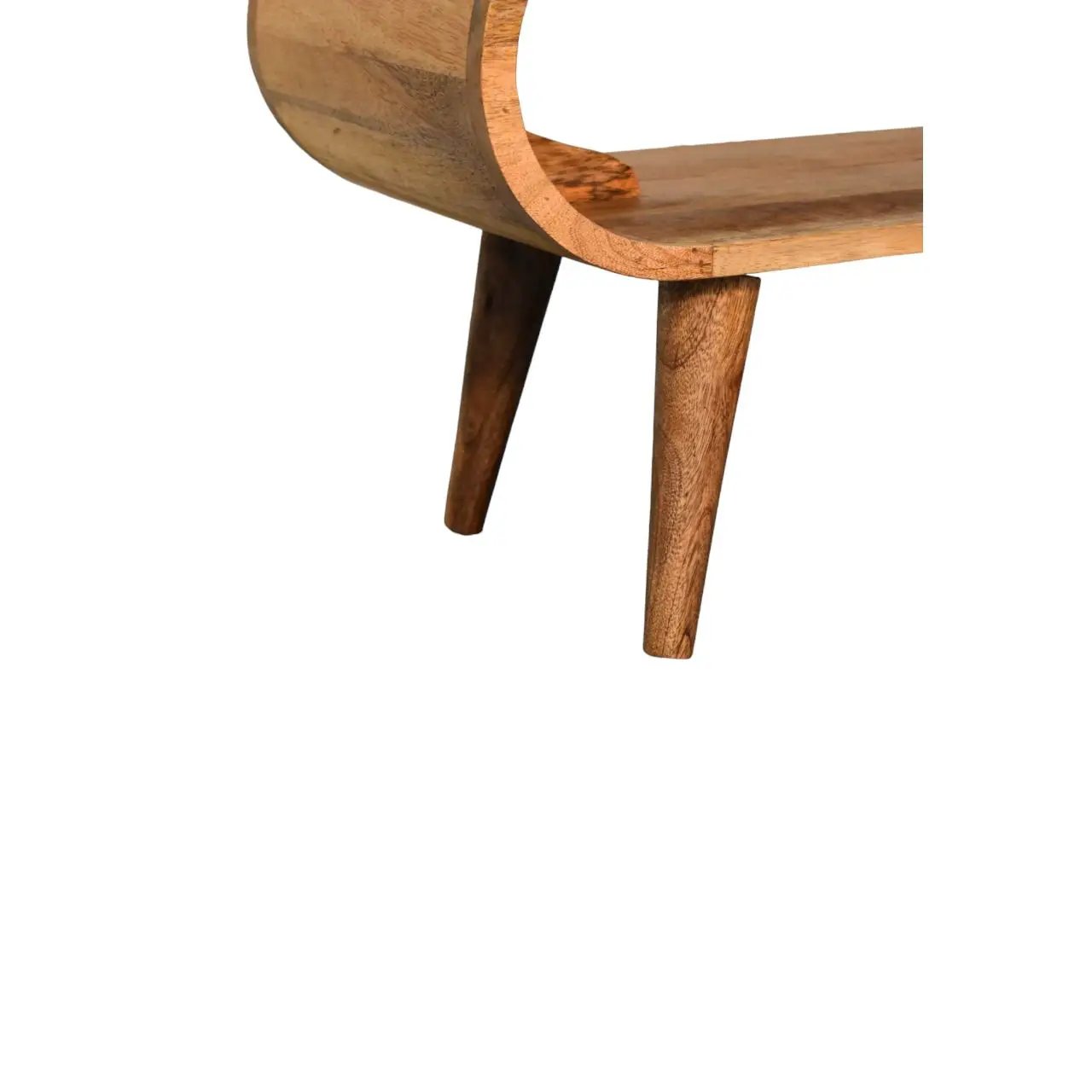 Amaya Nordic style wooden coffee table with curved circular accent and tapered legs on Tampa Home & Garden Store