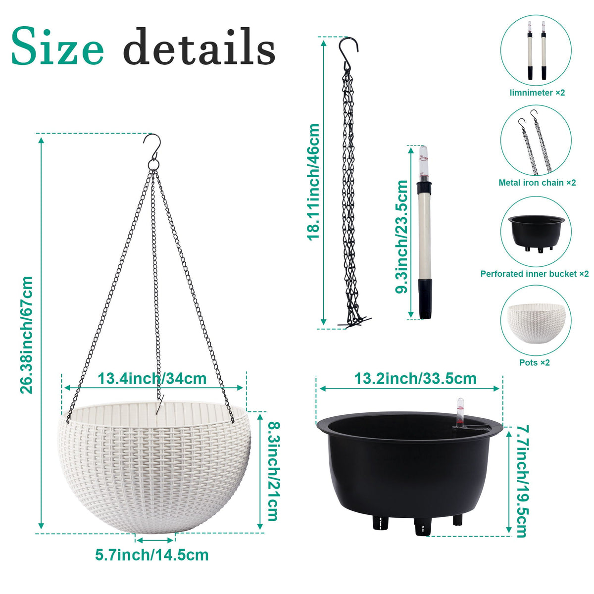Self Watering Hanging Planter white wicker basket with hanging chains by HouseOfZazla on Tampa Home & Garden Store