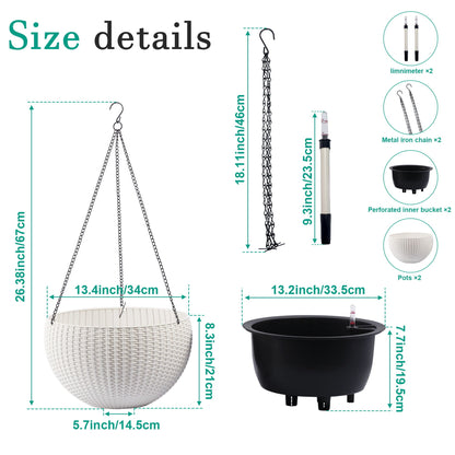 Self Watering Hanging Planter white wicker basket with hanging chains by HouseOfZazla on Tampa Home & Garden Store