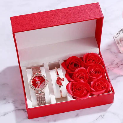 Valentine's ladies watch gift set FLIPSTYLEZLLC: rose-gold watch and red heart bracelet on Tampa Home & Garden Store