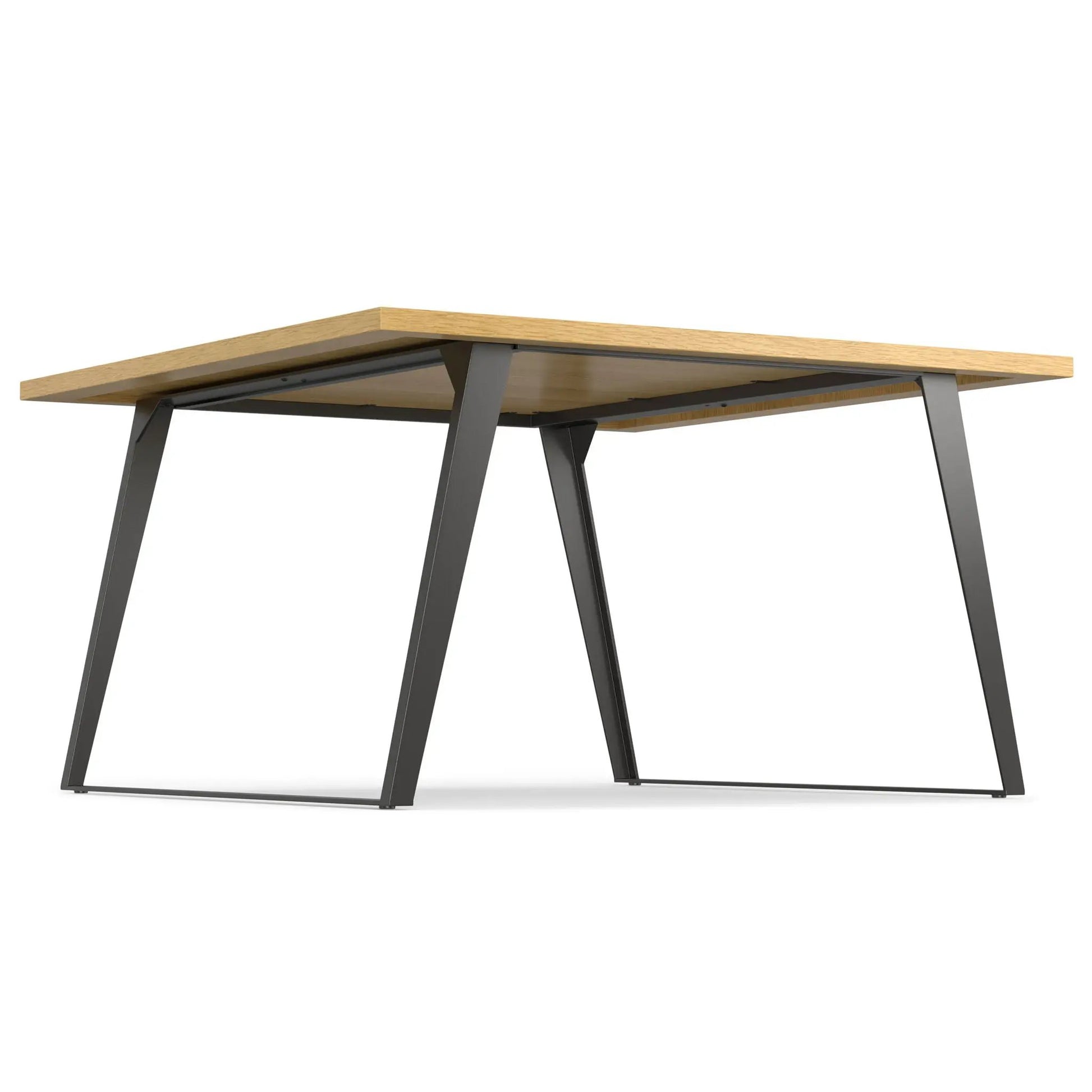 Lowry Handcrafted Square Dining Table with light oak top and dark metal angled legs on Tampa Home & Garden Store