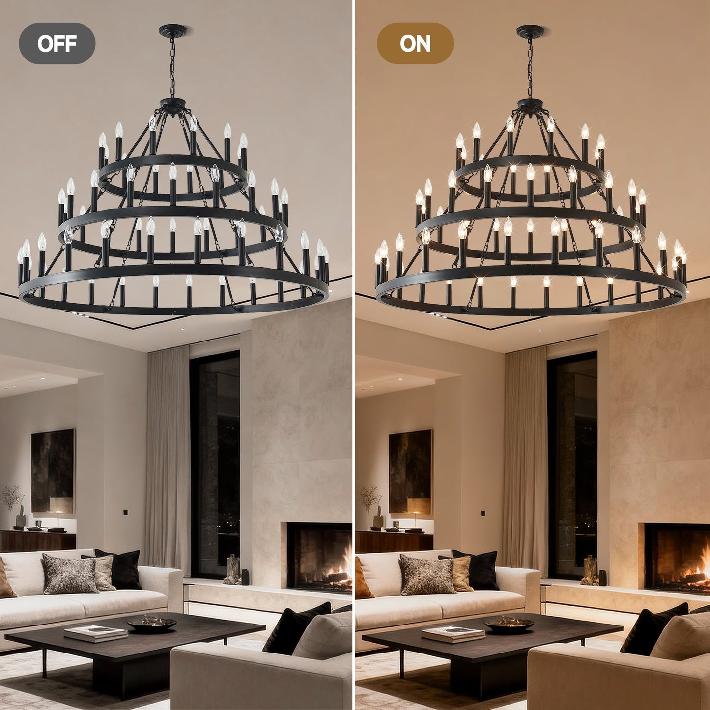3-Tier Wagon Wheel Chandelier 54-Light Matte Black Metal by HouseOfZazla on Tampa Home & Garden Store