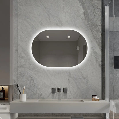 Round LED backlit wall mirror with touch controls and anti-fog, adjustable lighting on Tampa Home & Garden Store