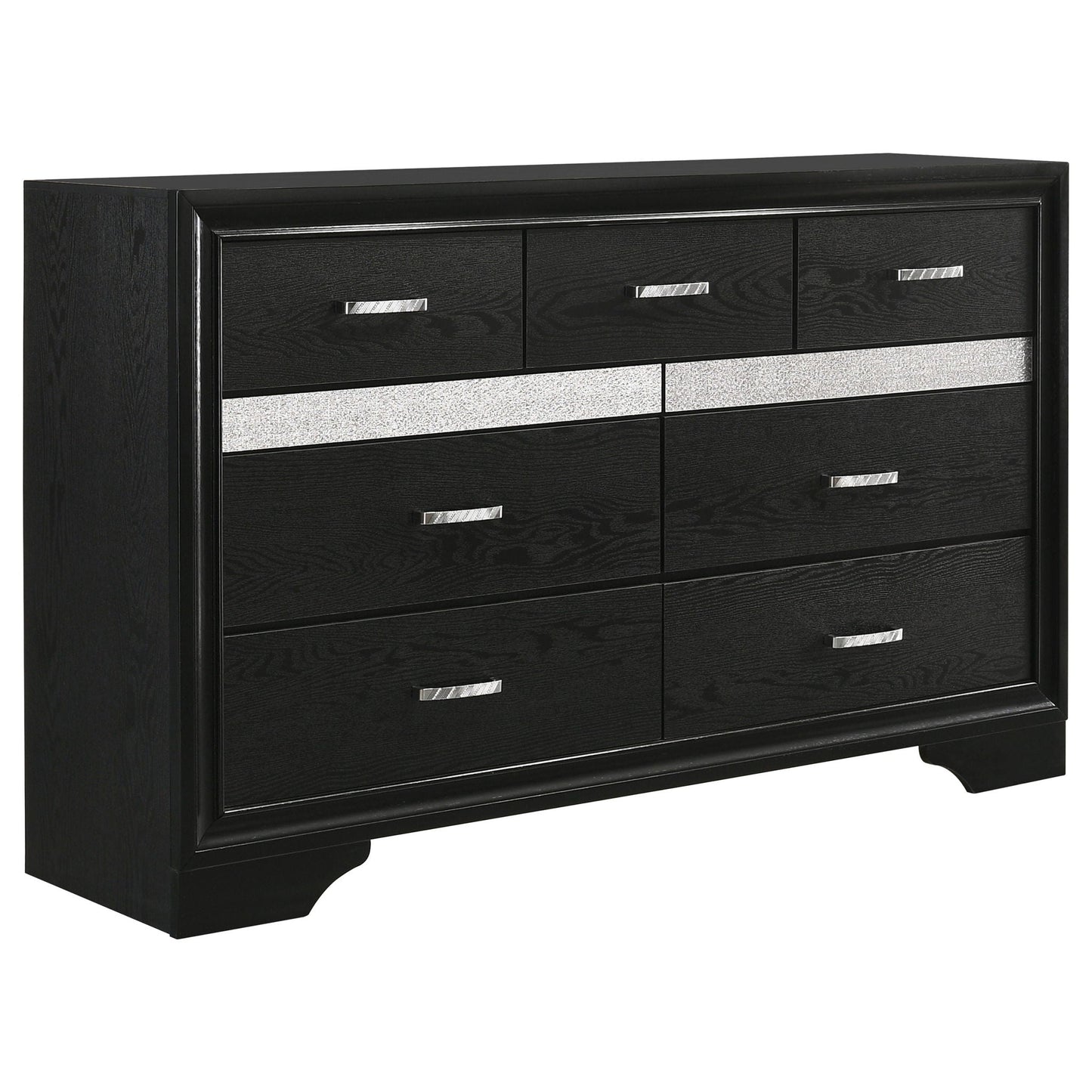 Annie 4-Piece Bedroom Set dresser in black finish with silver bar pulls by HouseOfZazla on Tampa Home & Garden Store