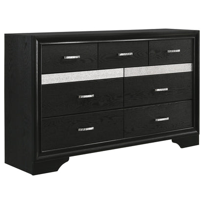 Annie 4-Piece Bedroom Set dresser in black finish with silver bar pulls by HouseOfZazla on Tampa Home & Garden Store